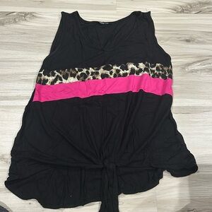 Tie front tank - leopard/pink stripe - M